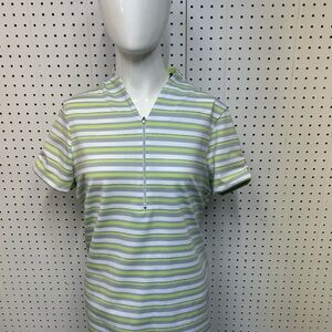 Chico's Zenergy Golf Polo with Green and White Stripes